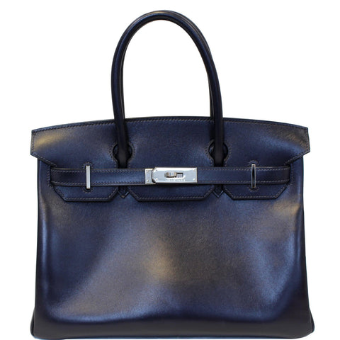 HERMES Birkin 30cm Smooth Calf Leather Silver Hardware Bag Navy Blue