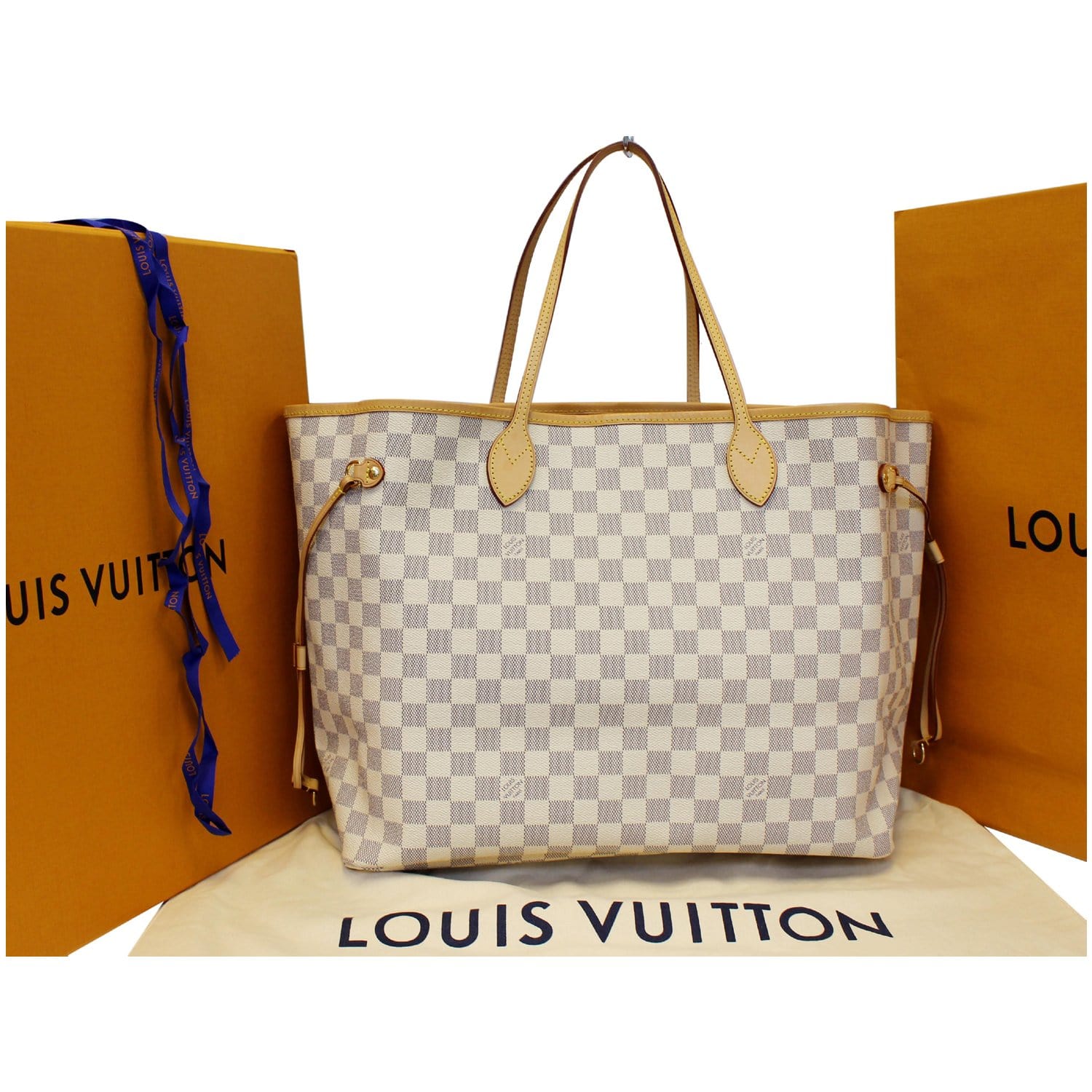 2018 Louis Vuitton Damier Azur Neverfull MM Tote Bag Rose