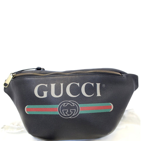 GUCCI Print Leather Black Belt Waist Bum Bag 493869