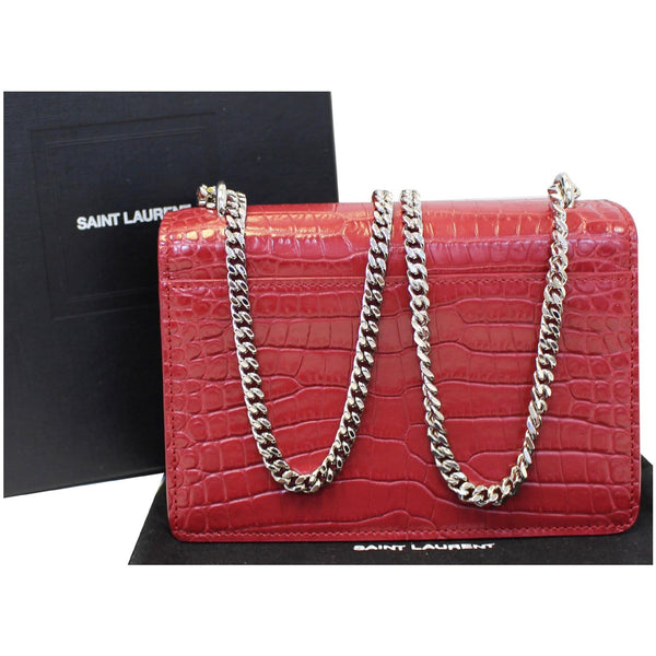 YVES SAINT LAURENT Sunset Crocodile-Embossed Wallet on a Chain Bag Red