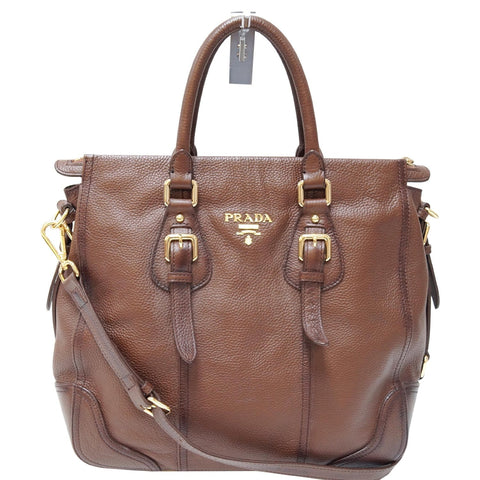 PRADA Cervo Antik Leather Tote Bag Brown