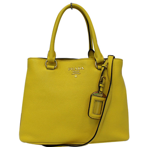 PRADA Vitello Phenix Leather Tote Bag Yellow - 25% OFF
