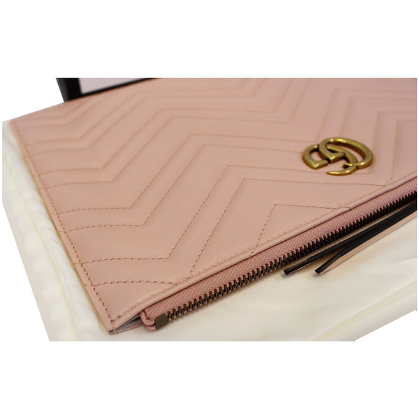 GUCCI GG Marmont Quilted Leather Zip Pouch Bag Pink