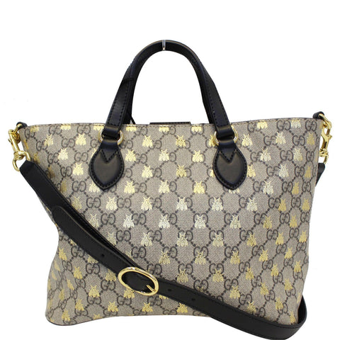 GUCCI GG Supreme Bees Monogram Tote Bag Black/Gold 473887