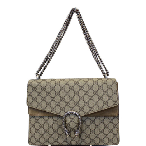 GUCCI Dionysus Medium GG Supreme Monogram Shoulder Bag Taupe