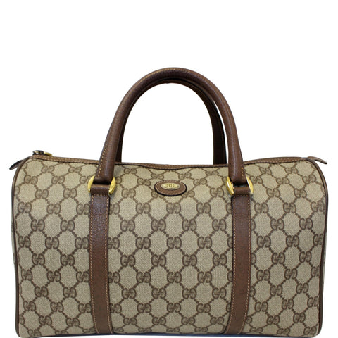 GUCCI GG Canvas Boston Satchel Bag Brown