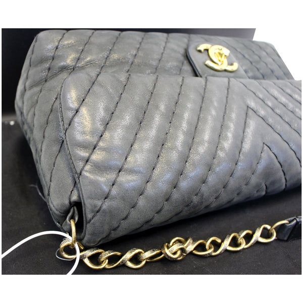 Chanel Classic Flap Bag Iridescent Surpique Chevron - black