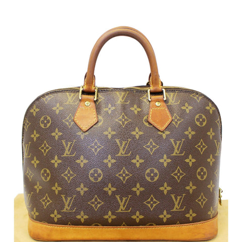 LOUIS VUITTON Alma Monogram Canvas Satchel Bag Brown