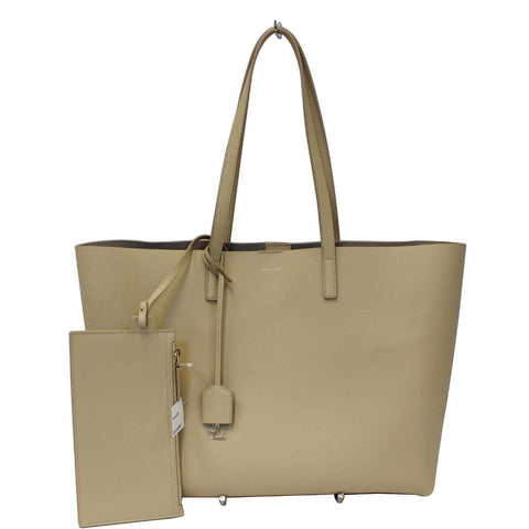YVES Saint Laurent East/West Leather Shopping Tote Bag Beige