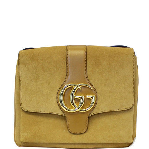 GUCCI Arli Medium Suede Leather Shoulder Crossbody Bag Mustard Yellow