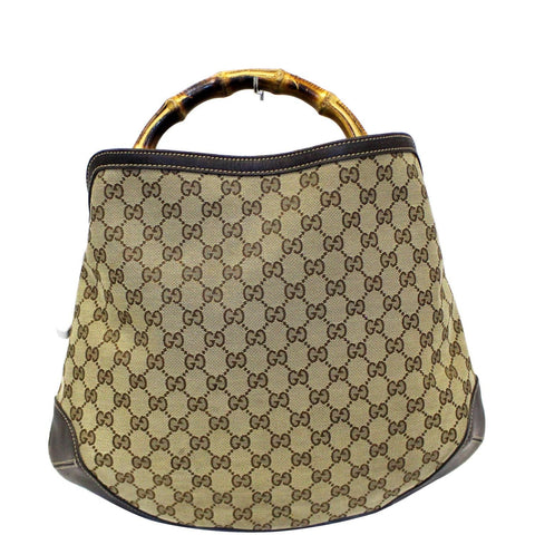 GUCCI GG Canvas Peggy Medium Bamboo Top Handle Bag Brown