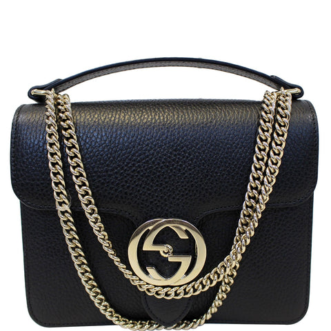 GUCCI Interlocking GG Leather Crossbody Bag Black 510304
