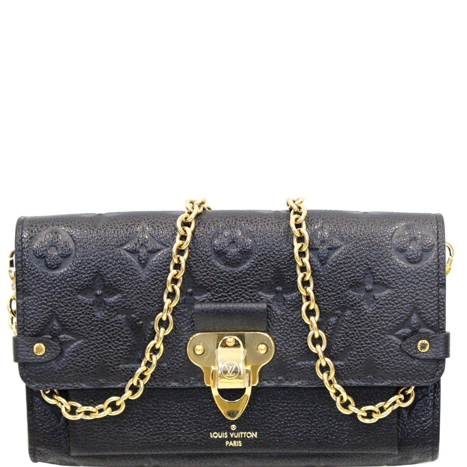 black louis vuitton bag with gold chain