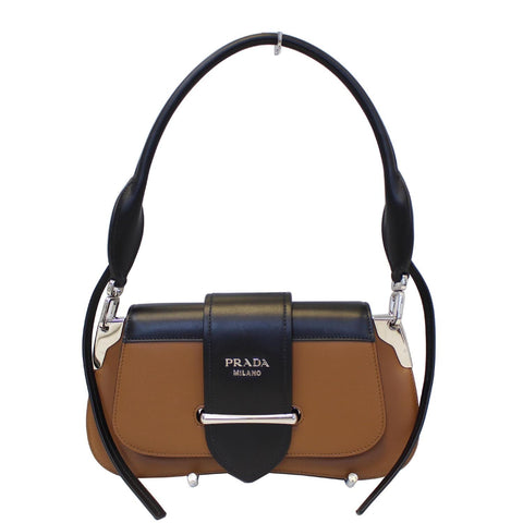 PRADA Sidonie Calf Leather Shoulder Bag Brown/Black 1BD168