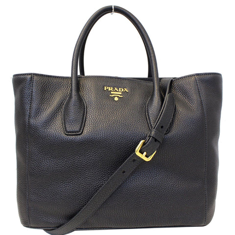 PRADA Vitello Daino Leather Shopping Tote Bag Black