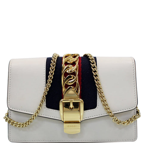 GUCCI Sylvie Super Mini Leather Crossbody Bag 494646 White