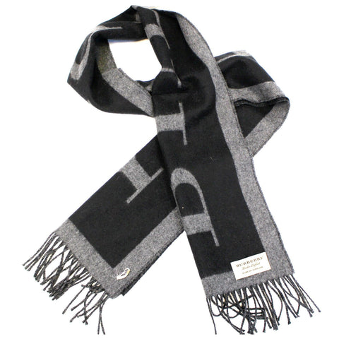 Burberry Logo Text Cashmere Scarf  Black/Grey