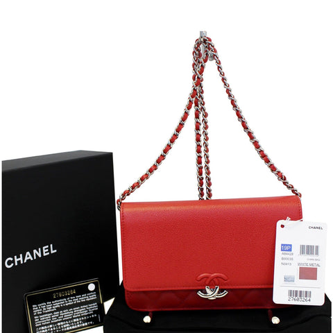 CHANEL Wallet on Chain Grained Calfskin Leather Shoulder Crossbody Bag