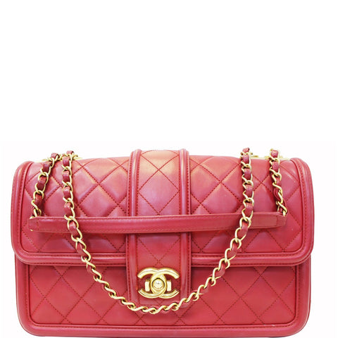 CHANEL Large Elegant CC Flap Calfskin Leather Shoulder Bag Red