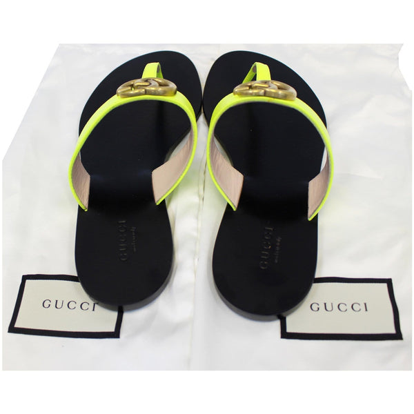 GUCCI GG Marmont Leather Thong Sandal Green 7-US