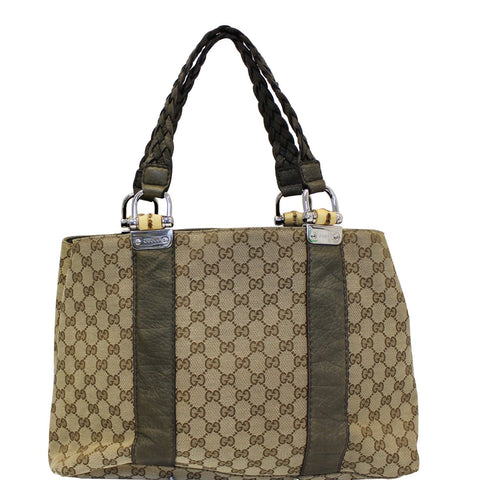 GUCCI Bamboo Bar GG Canvas Tote Bag Beige 232947