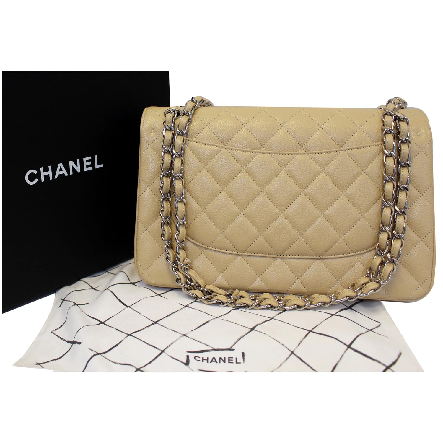 Pre-owned Chanel Beige Quilted Caviar Jumbo Classic Single Flap