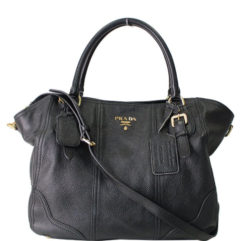 PRADA Cervo Antik Deerskin Leather Shoulder Bag Black BR3787