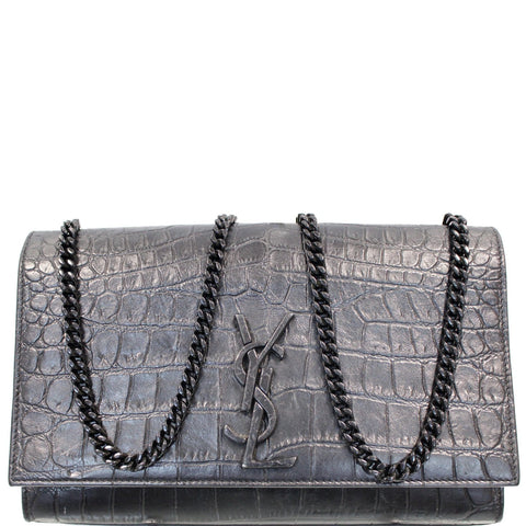 YVES SAINT LAURENT Kate Medium Crocodile Leather Bag Crossbody Bag Black