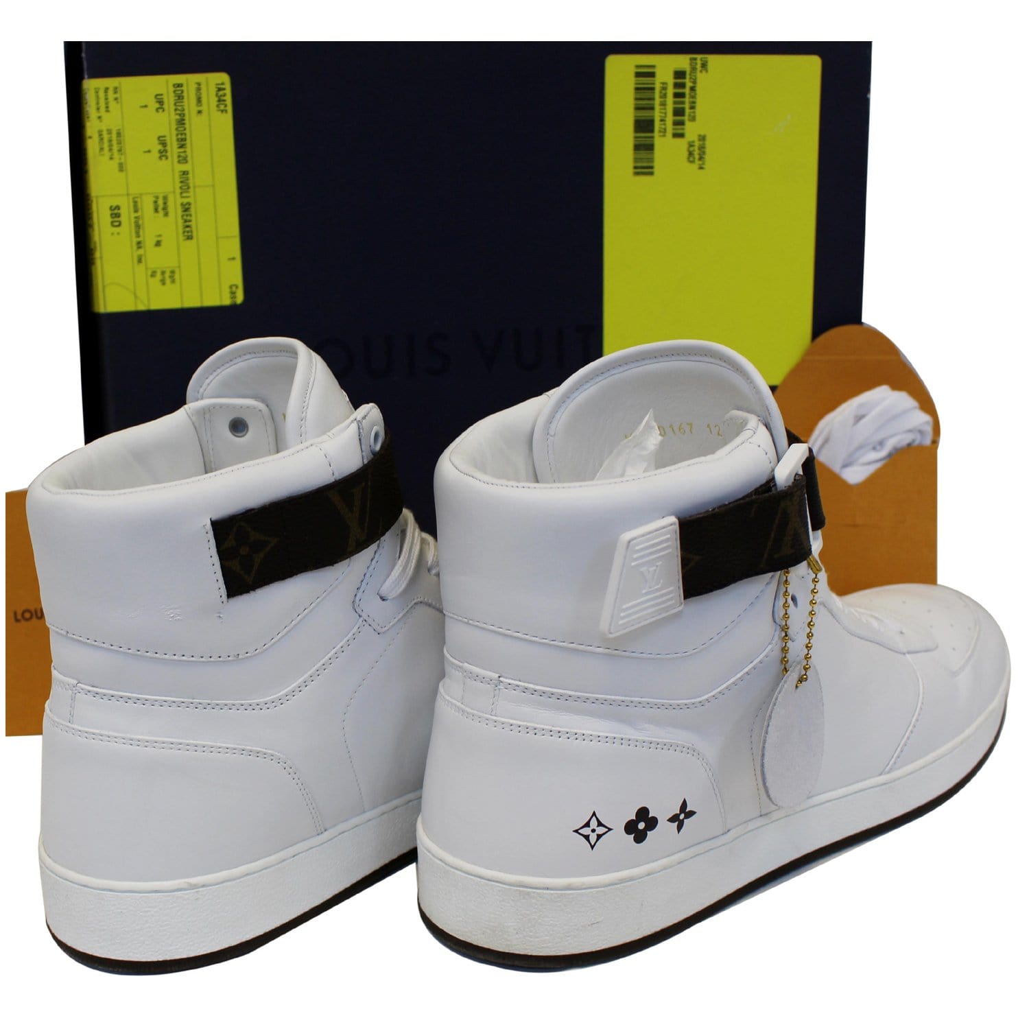LOUIS VUITTON Calfskin Monogram Rivoli High Top Sneakers 10 White 360686