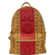 MCM Visetos Medium Stark Logo Stripe Backpack Cognac Red