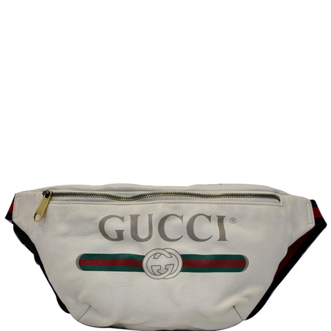 GUCCI Print Leather Medium Belt Waist Bum Bag White 530412