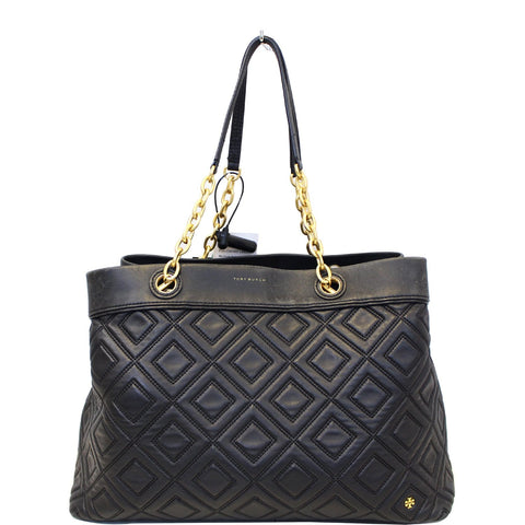 TORY BURCH Large Fleming Black Leather Tote Bag