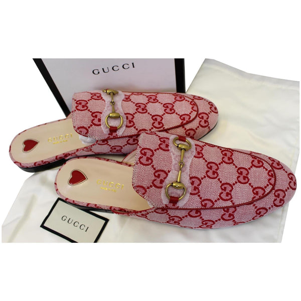 GUCCI Princetown GG Canvas Horsebit Slippers Red US 9