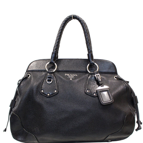 PRADA Vitello Daino Satchel Bag Black