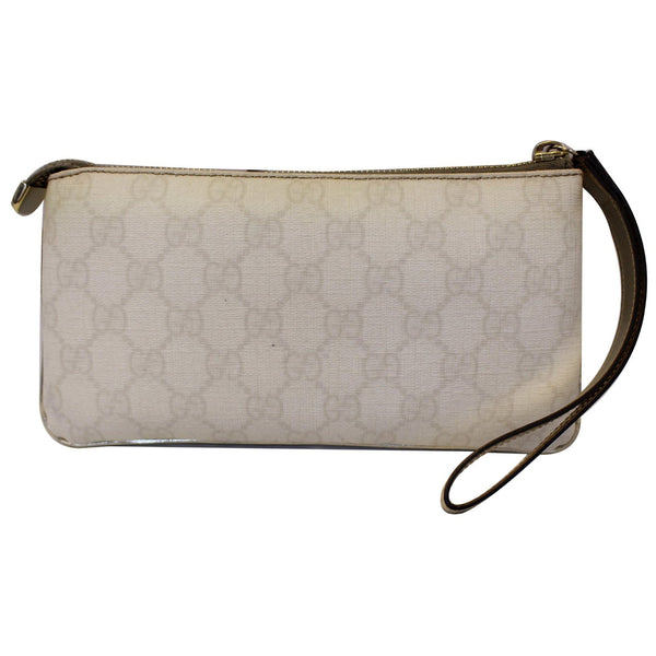 Gucci Clutch Bag GG Canvas Wristlet Pochette White - front view