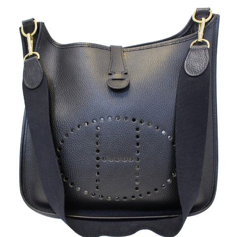 HERMES Evelyne GM Taurillon Clemence Shoulder Bag Black