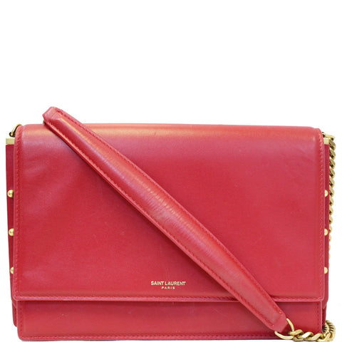 YVES SAINT LAURENT Zoe Lambskin Leather Shoulder Bag Red