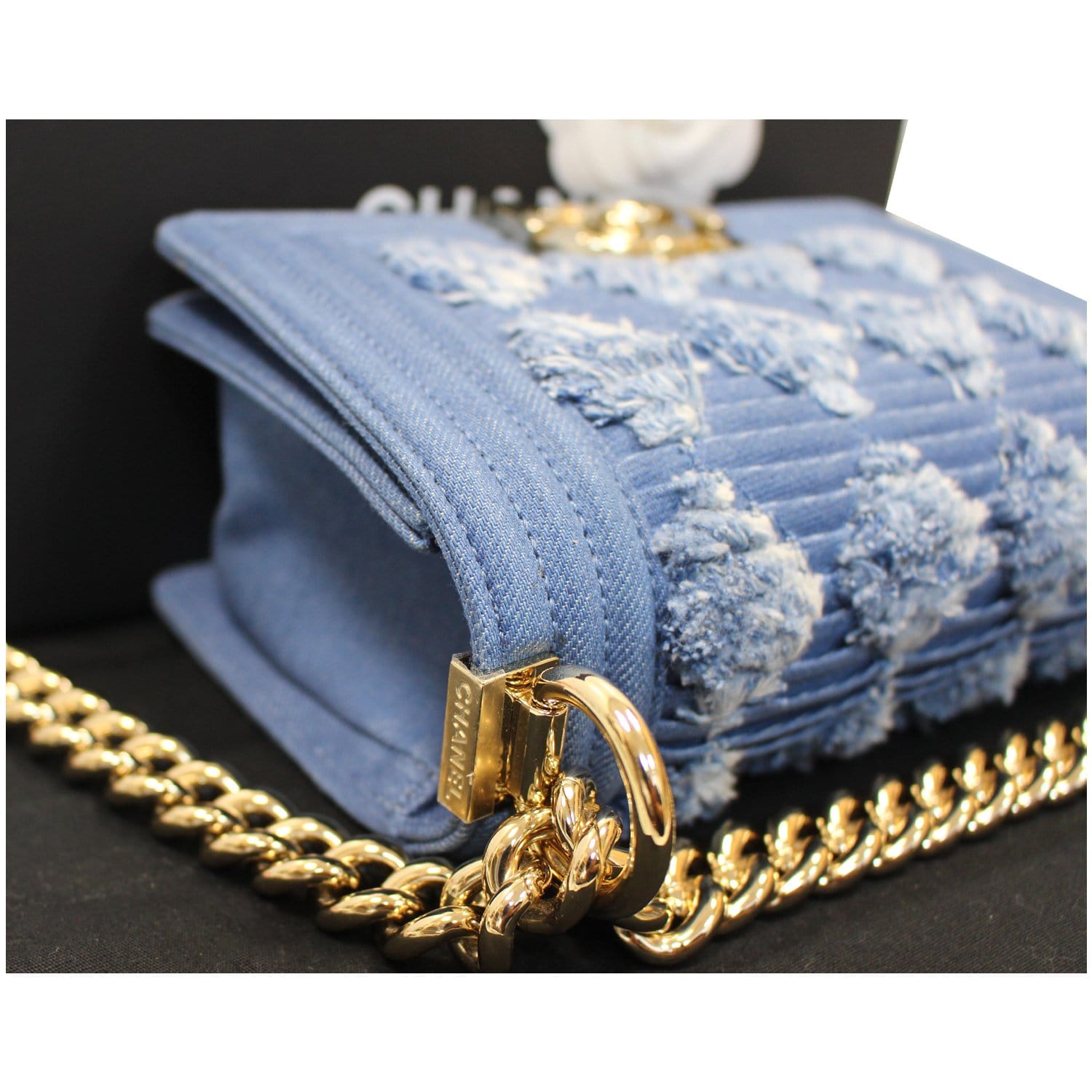 CAYOU AUCTION WINNER Preloved Chanel Denim Blue Medium Boy Bag