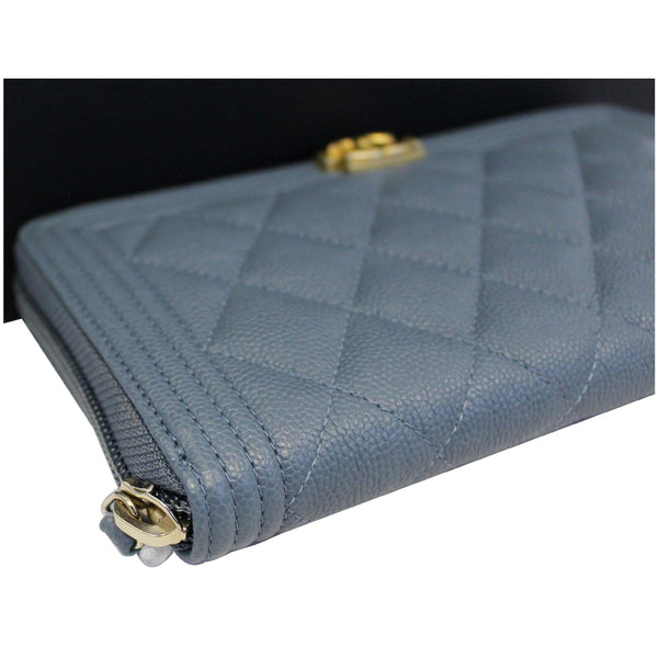 CHANEL Small Boy Long Caviar Leather Zip Around Wallet Blue