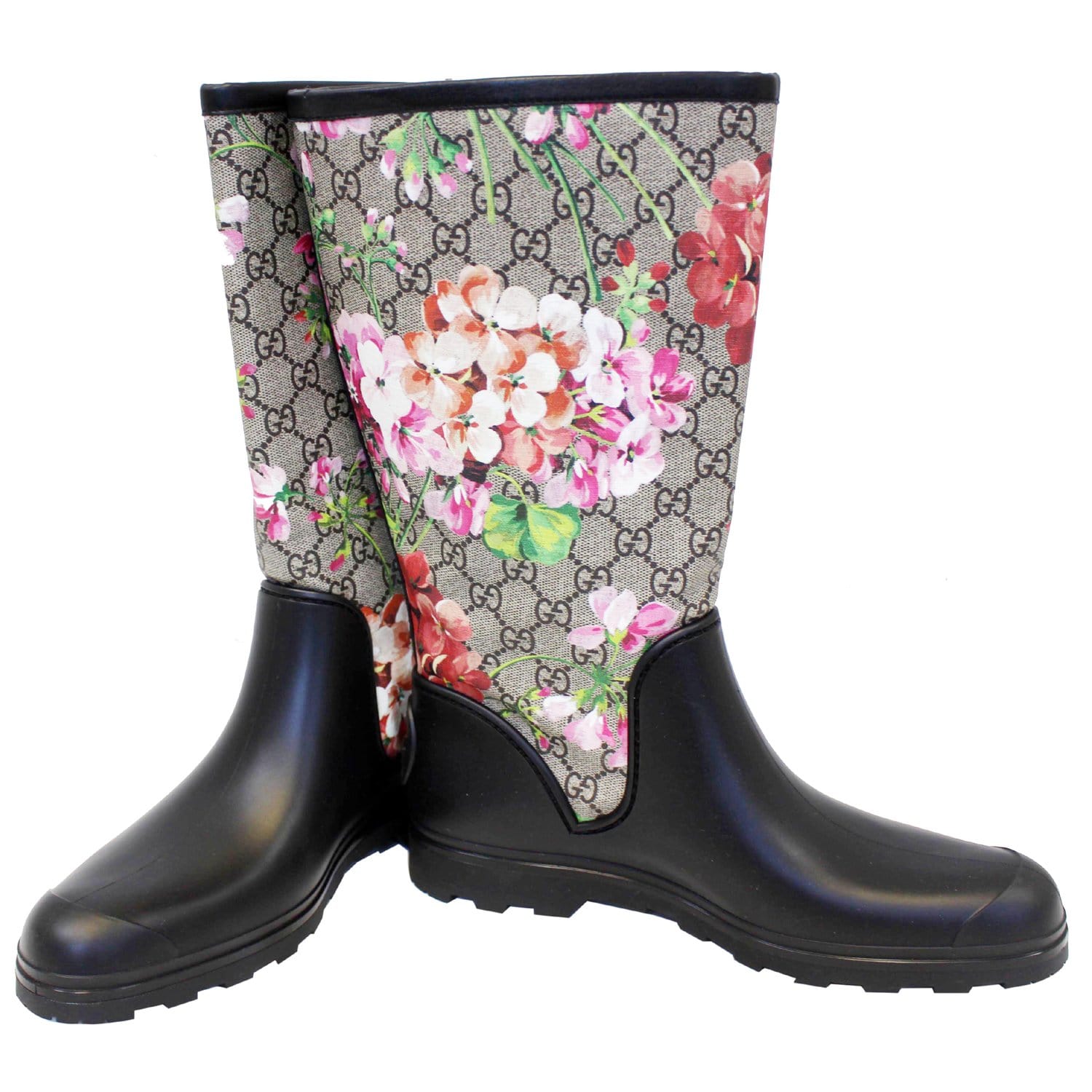 Gucci Flat Rubber Boots GG Supreme Monogram Blooms