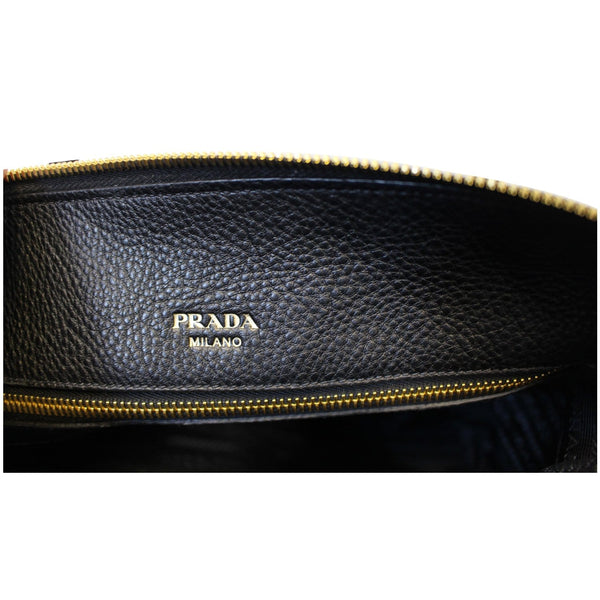 PRADA Daino Medium Leather Tote Shoulder Bag Black