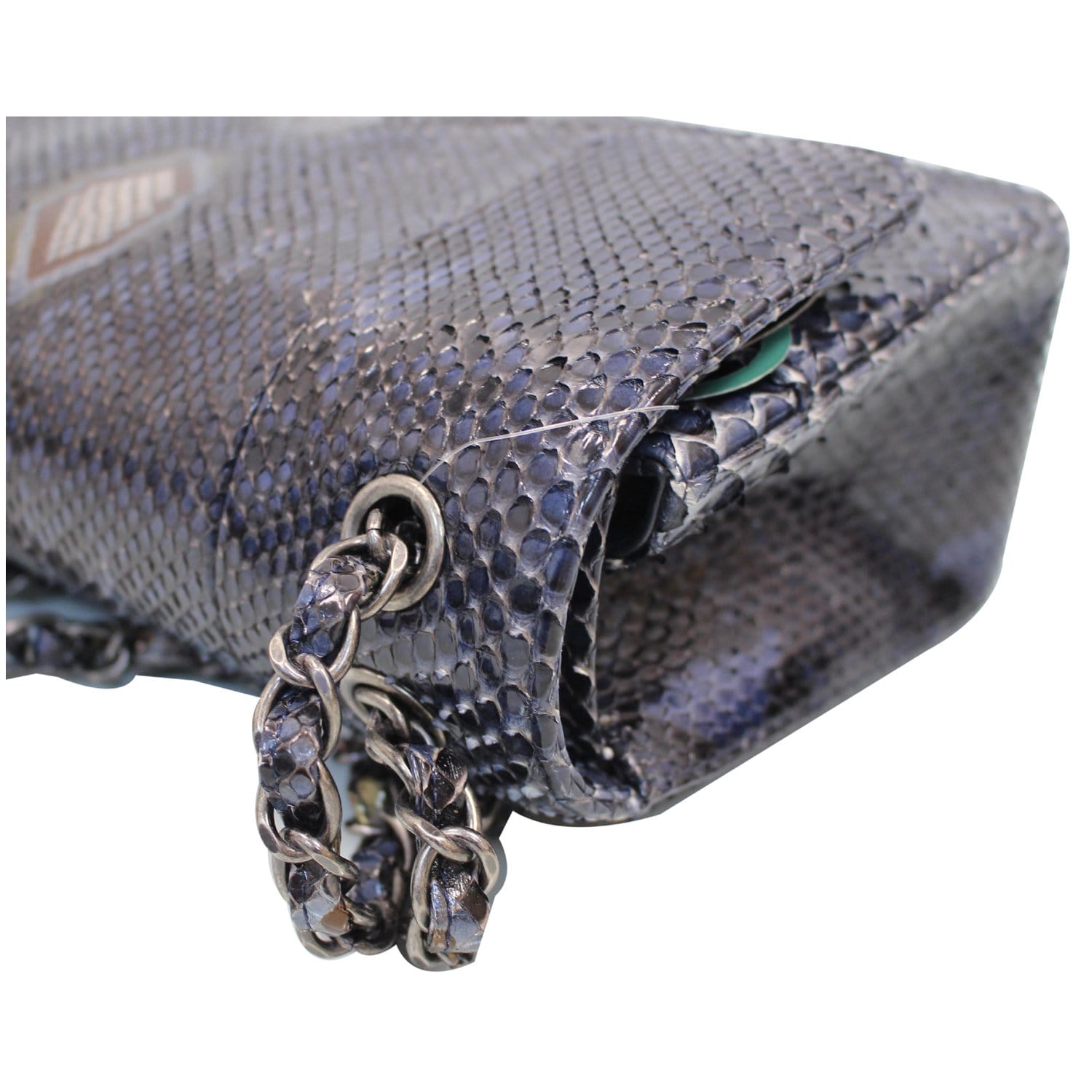 Chanel Timeless Classic Double Flap Python Shoulder Bag Blue