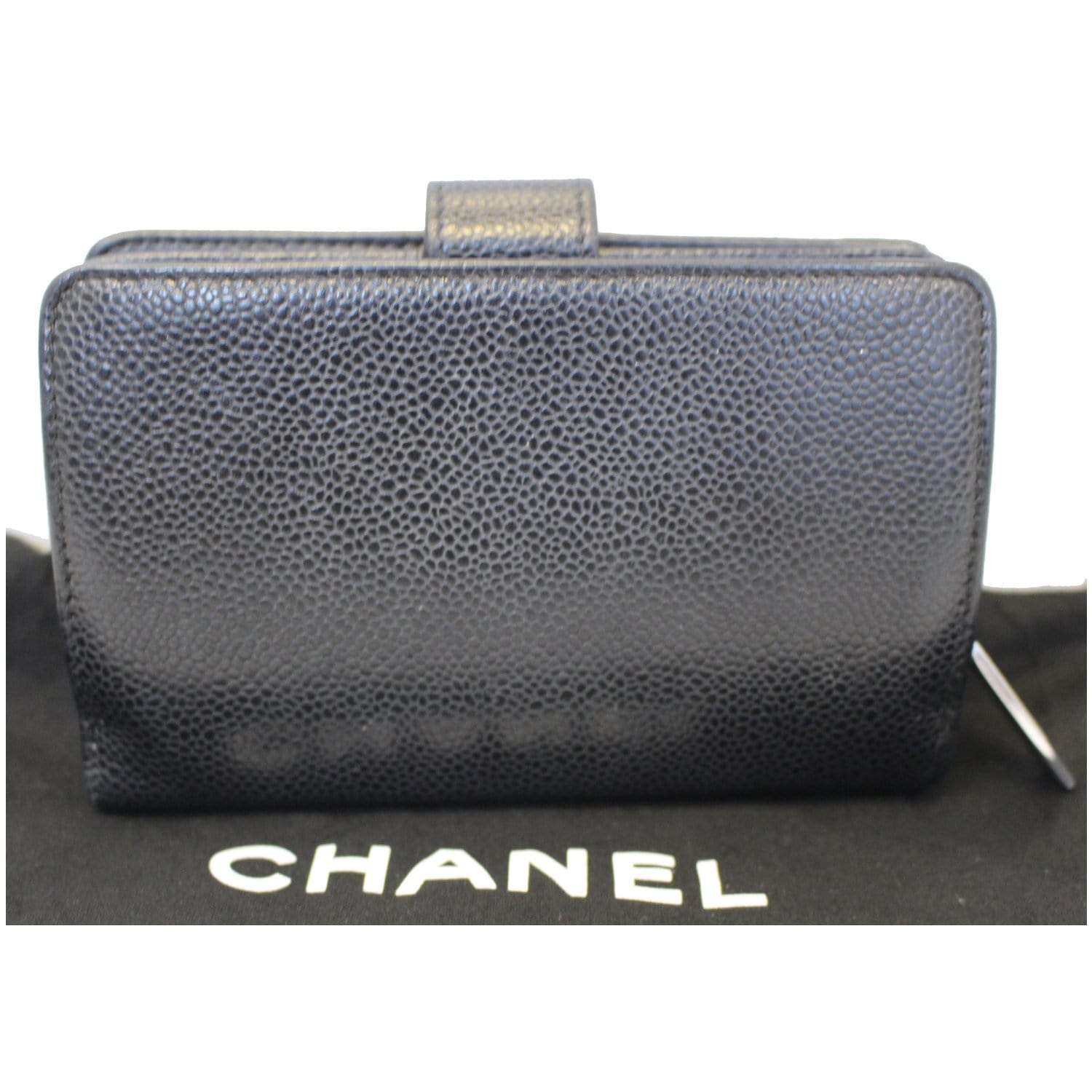 Vintage CHANEL Red Caviar Skin Round Zipper Wallet With CC 
