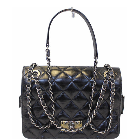 CHANEL CC Quilted Leather Flap Crossbody Bag Black