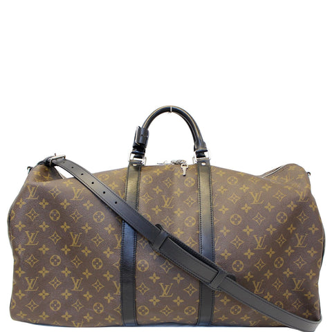 LOUIS VUITTON Keepall Bandouliere 55 Monogram Macassar Travel Bag Brown