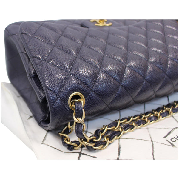Chanel Jumbo Double Flap Caviar Leather Shoulder Bag Blue corner