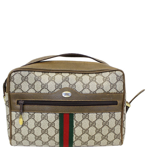 GUCCI GG Canvas Web Crossbody Bag Brown Vintage