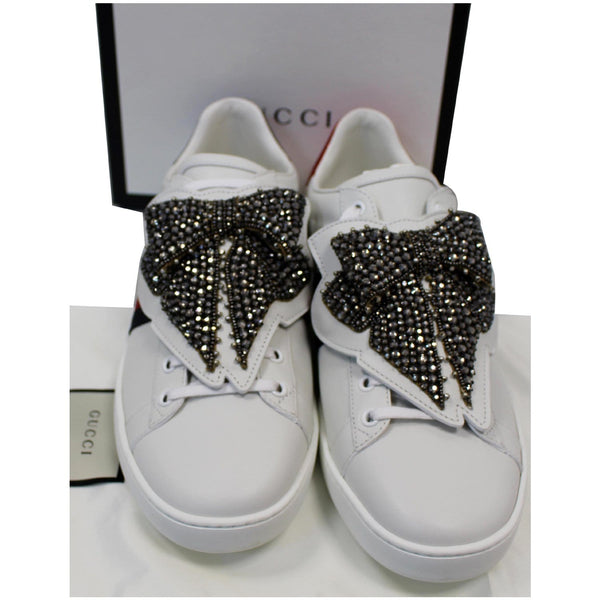 GUCCI Ace Low Top Crystal Bow Patches Sneakers White 481154 US 12