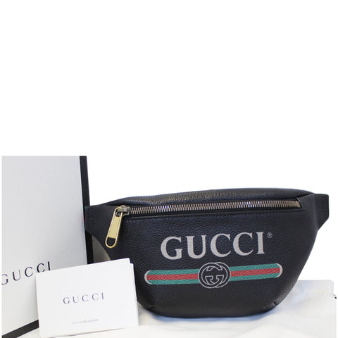 GUCCI Print Leather Black Belt Waist Bum Bag 527792