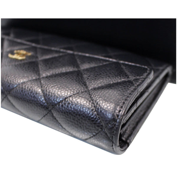 CHANEL Gusset Flap Caviar Leather Wallet Black